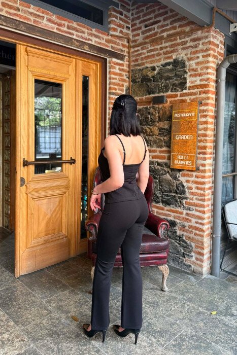 ONE COLOR BUTTONED TANK TOP+ TROUSERS WOMEN SET BLACK/ E ZEZE - 5