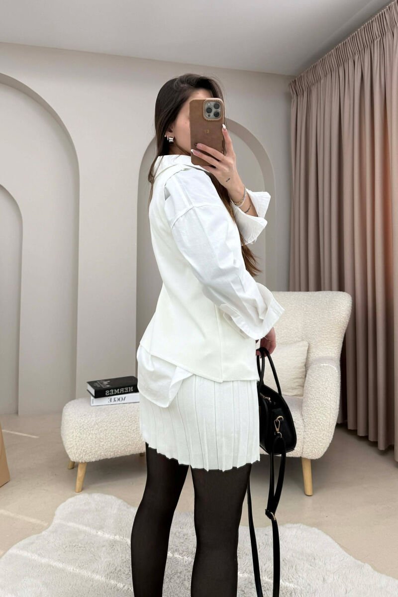 ONE COLOR BUTTONED VEST + SHORT SKIRT KNITTED WOMAN SET WHITE-E BARDHE - 2