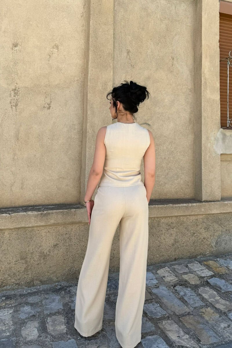ONE COLOR BUTTONED VEST + TROUSERS WOMAN SET BEIGE/BEZHE - 5
