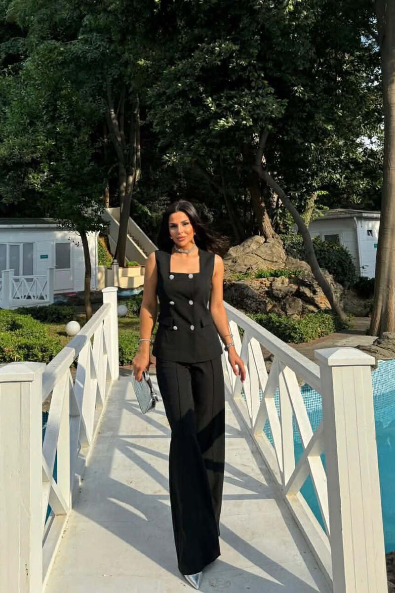 ONE COLOR BUTTONED VEST + TROUSERS WOMAN SET BLACK/ E ZEZE - 1