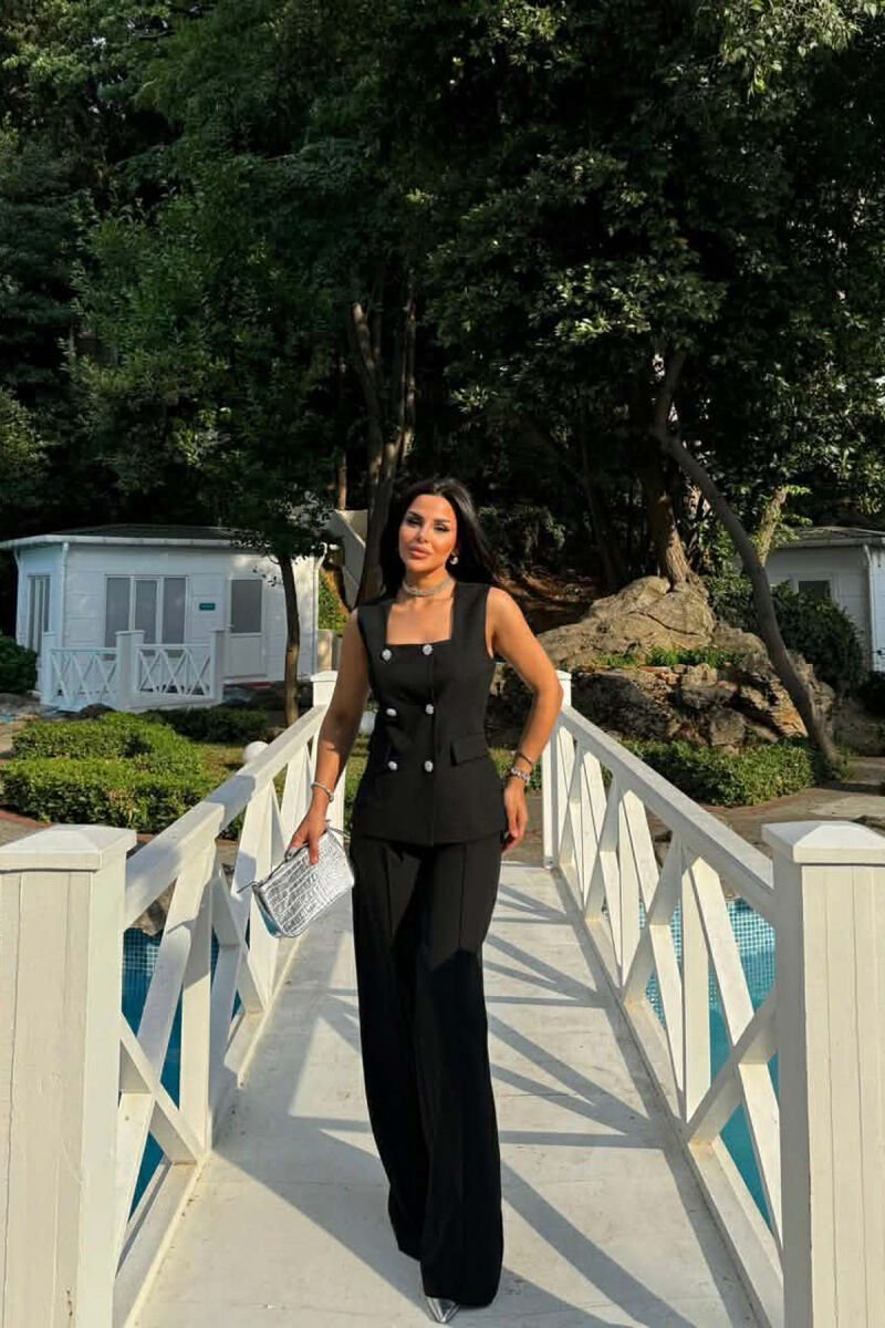 ONE COLOR BUTTONED VEST + TROUSERS WOMAN SET BLACK/ E ZEZE - 2