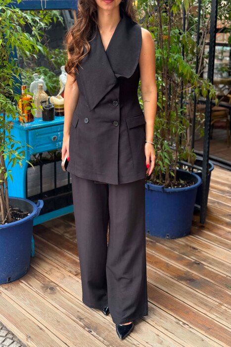 ONE COLOR BUTTONED VEST + TROUSERS WOMAN SET BLACK/ E ZEZE - 3