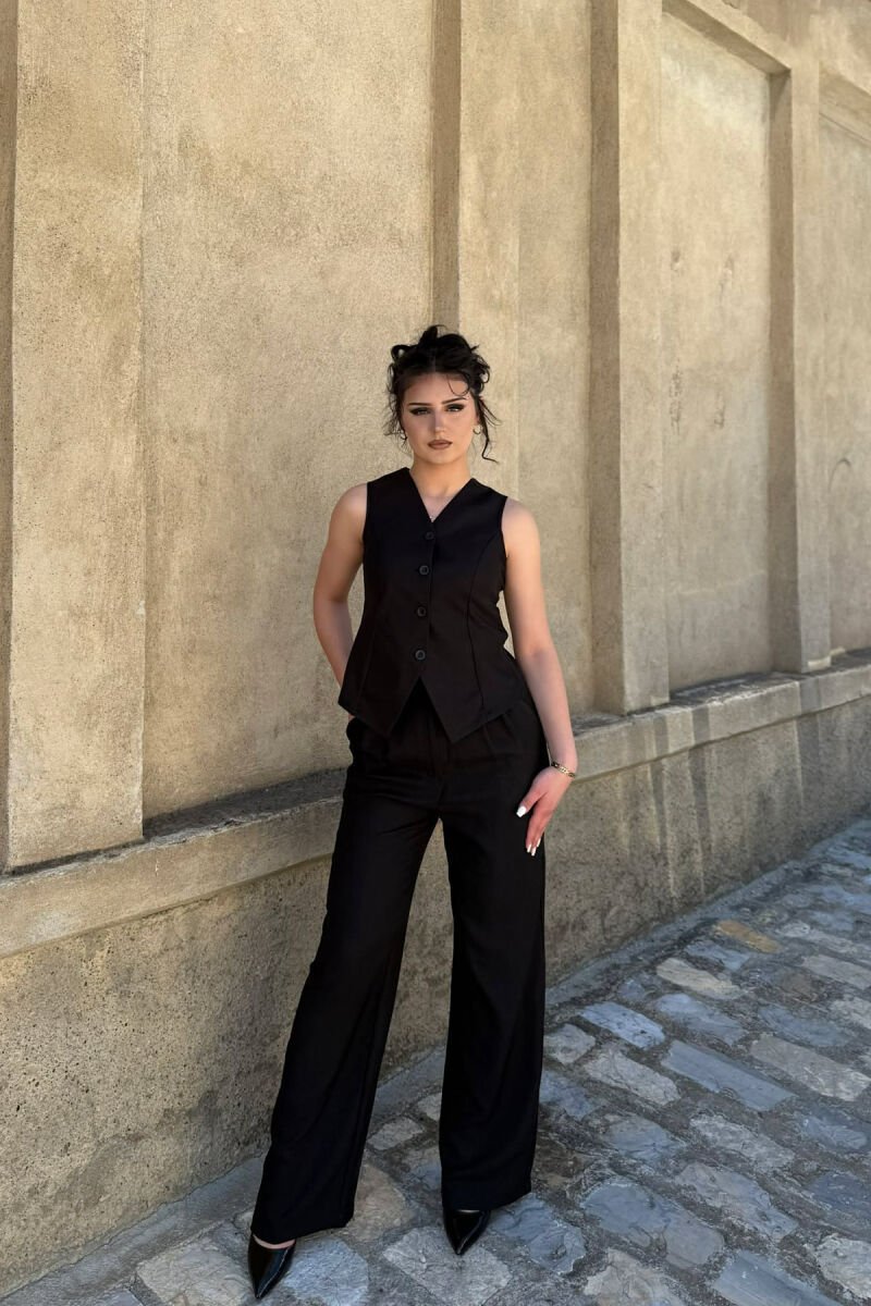 ONE COLOR BUTTONED VEST + TROUSERS WOMAN SET BLACK/ E ZEZE - 1