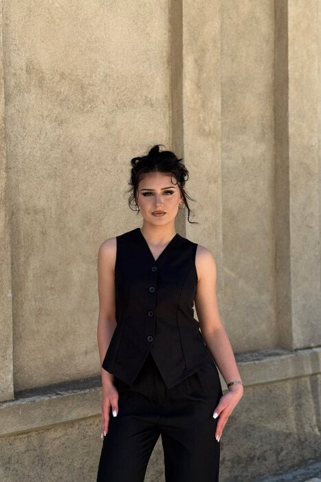 ONE COLOR BUTTONED VEST + TROUSERS WOMAN SET BLACK/ E ZEZE - 3