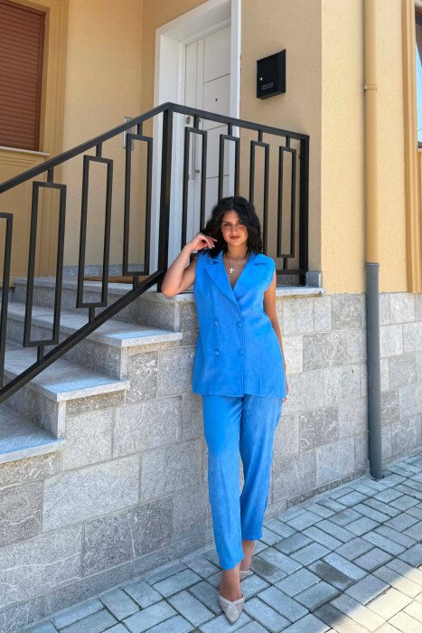 ONE COLOR BUTTONED VEST + TROUSERS WOMAN SET BLUE/BLU 