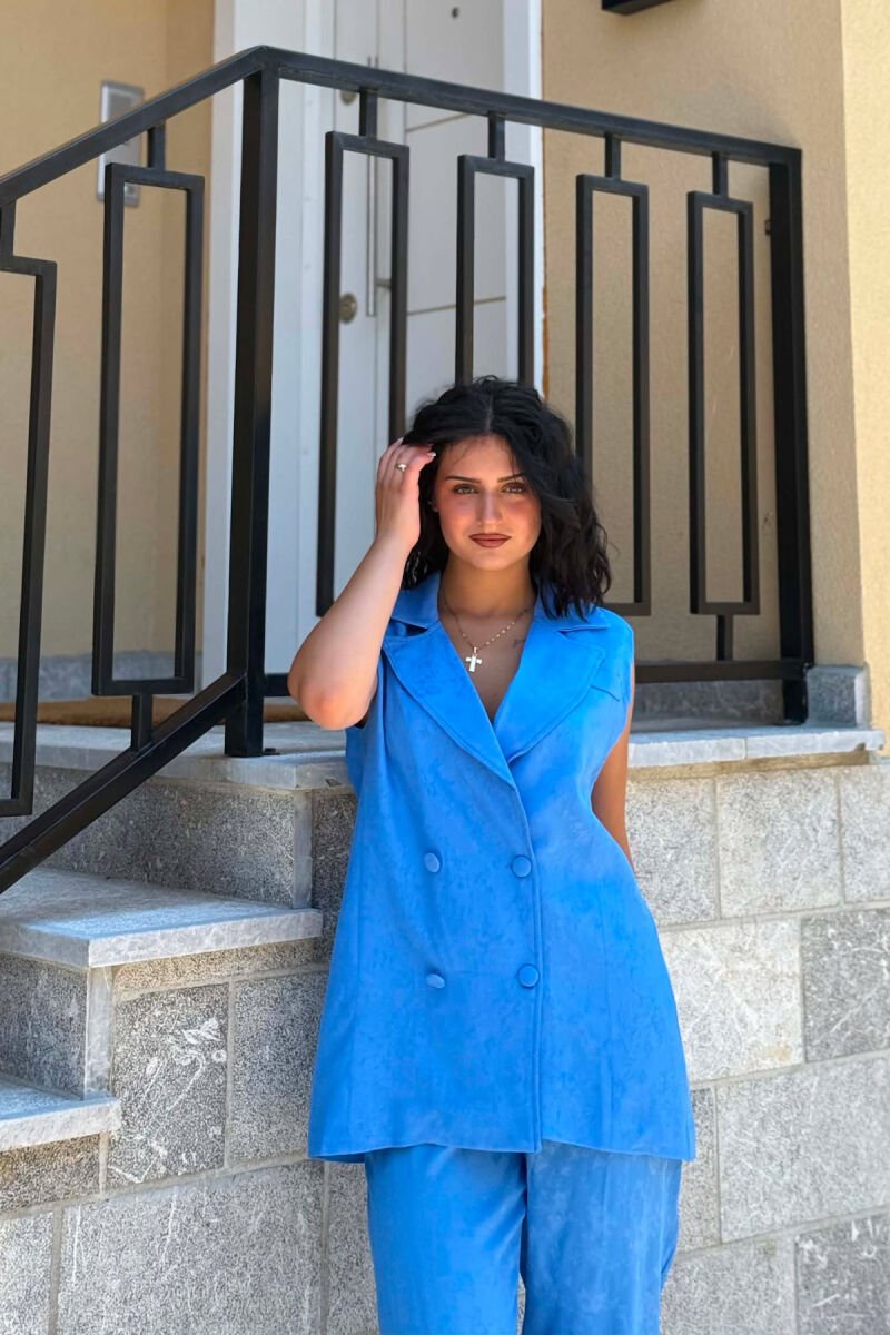 ONE COLOR BUTTONED VEST + TROUSERS WOMAN SET BLUE/BLU - 3