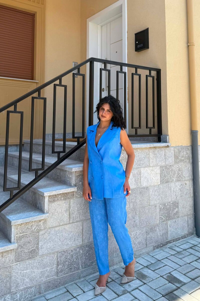 ONE COLOR BUTTONED VEST + TROUSERS WOMAN SET BLUE/BLU - 4