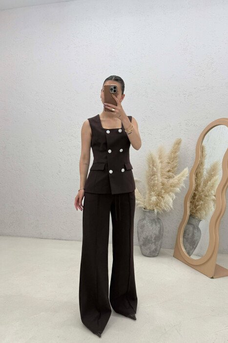 SET JELEK+PANTALLONA PER FEMRA NE NGJYRE KAFE 