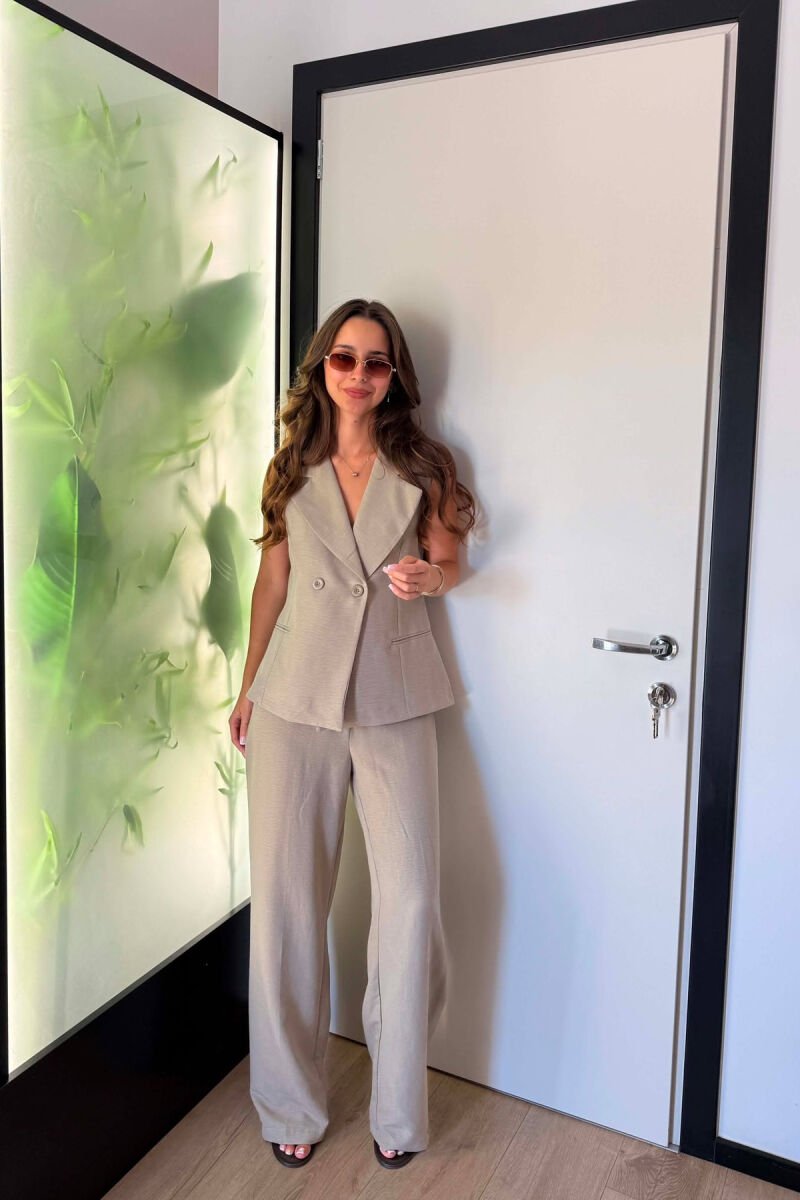 ONE COLOR BUTTONED VEST + TROUSERS WOMAN SET KHAKI / KAKI - 1
