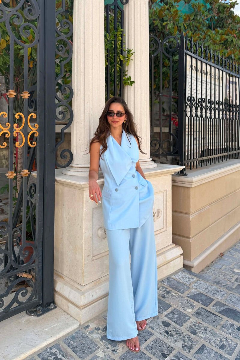ONE COLOR BUTTONED VEST + TROUSERS WOMAN SET LIGHTBLUE/BZ - 1