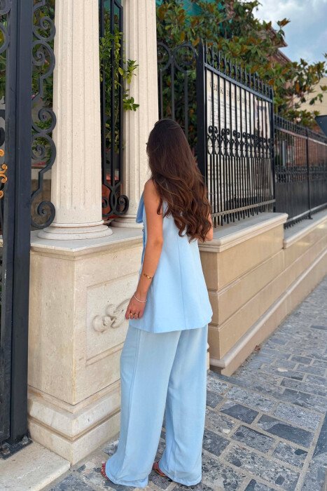 ONE COLOR BUTTONED VEST + TROUSERS WOMAN SET LIGHTBLUE/BZ - 4