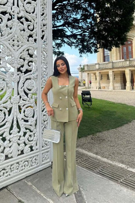 ONE COLOR BUTTONED VEST + TROUSERS WOMAN SET MINT/MENTE - 1