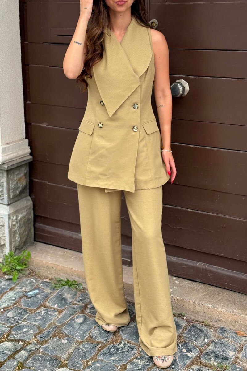 ONE COLOR BUTTONED VEST + TROUSERS WOMAN SET OLIVE/ULLI - 3