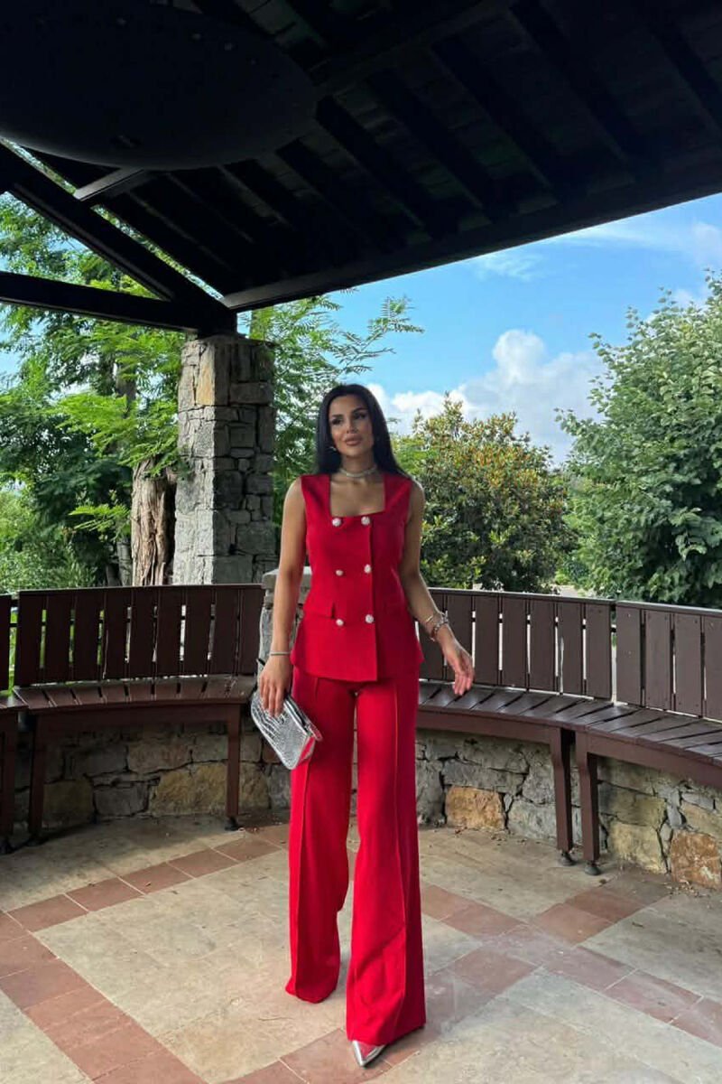 ONE COLOR BUTTONED VEST + TROUSERS WOMAN SET RED/E KUQE - 1