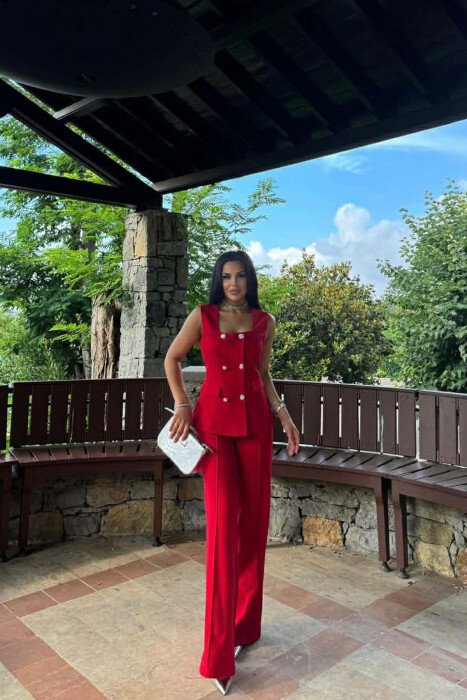 ONE COLOR BUTTONED VEST + TROUSERS WOMAN SET RED/E KUQE - 2