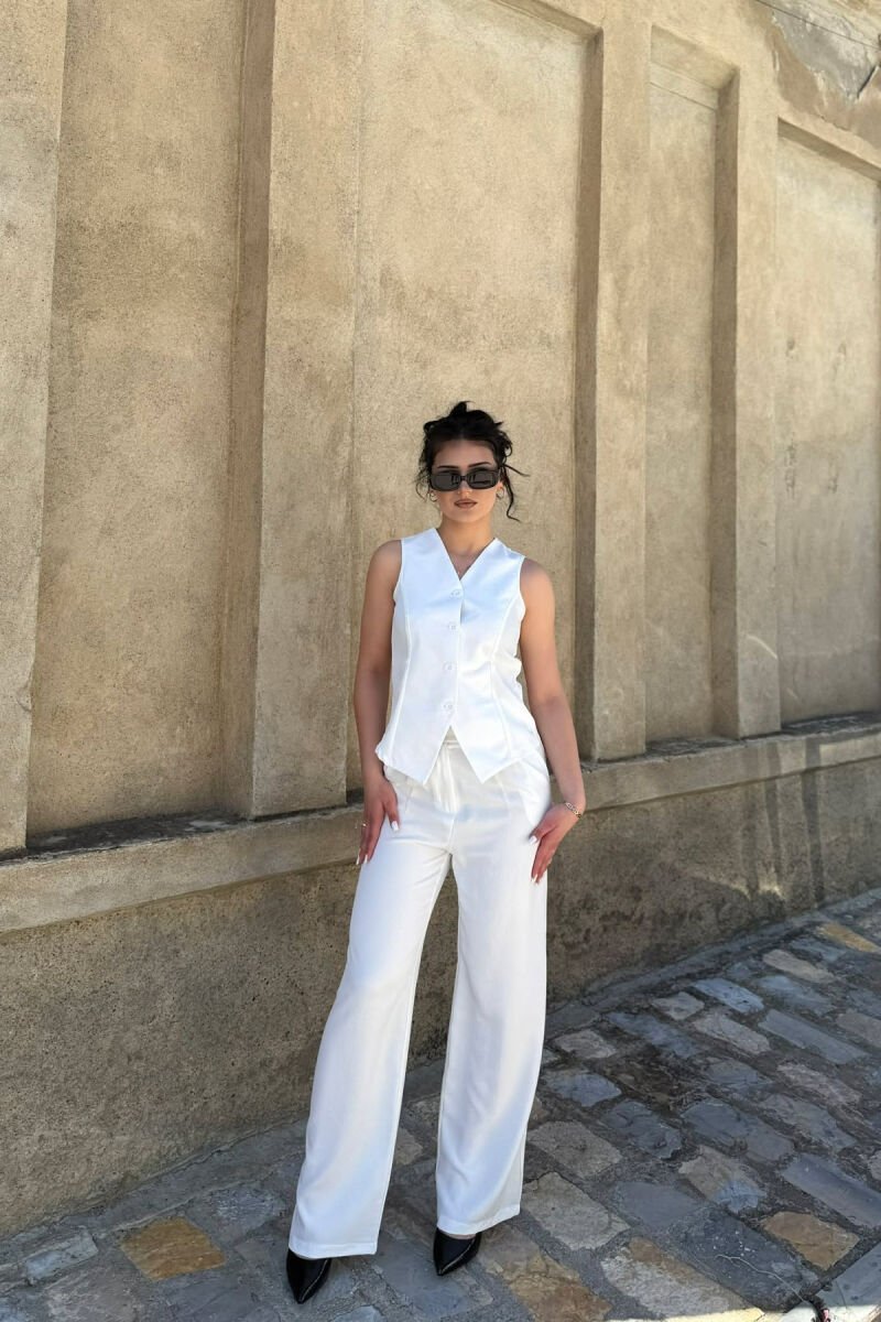 ONE COLOR BUTTONED VEST + TROUSERS WOMAN SET WHITE-E BARDHE - 1