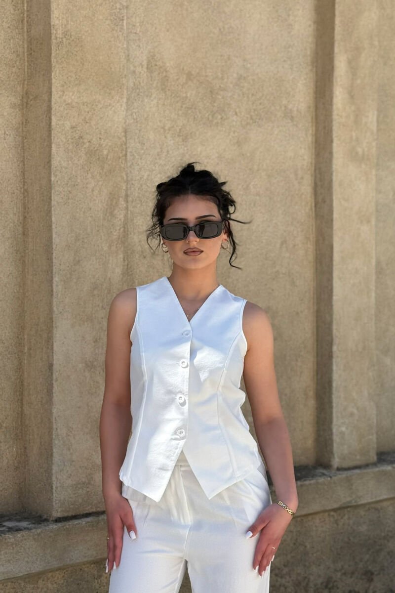 ONE COLOR BUTTONED VEST + TROUSERS WOMAN SET WHITE-E BARDHE - 3