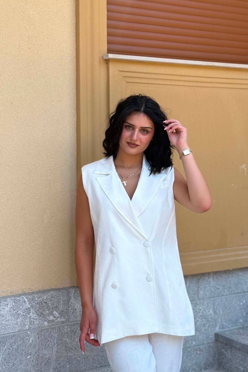 ONE COLOR BUTTONED VEST + TROUSERS WOMAN SET WHITE-E BARDHE - 3