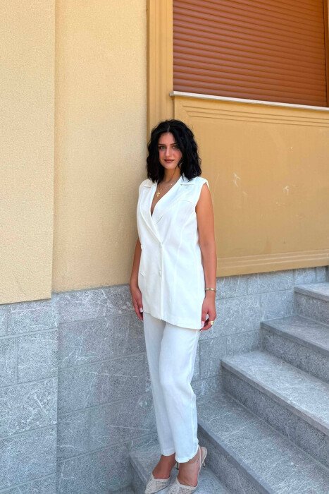ONE COLOR BUTTONED VEST + TROUSERS WOMAN SET WHITE-E BARDHE - 4