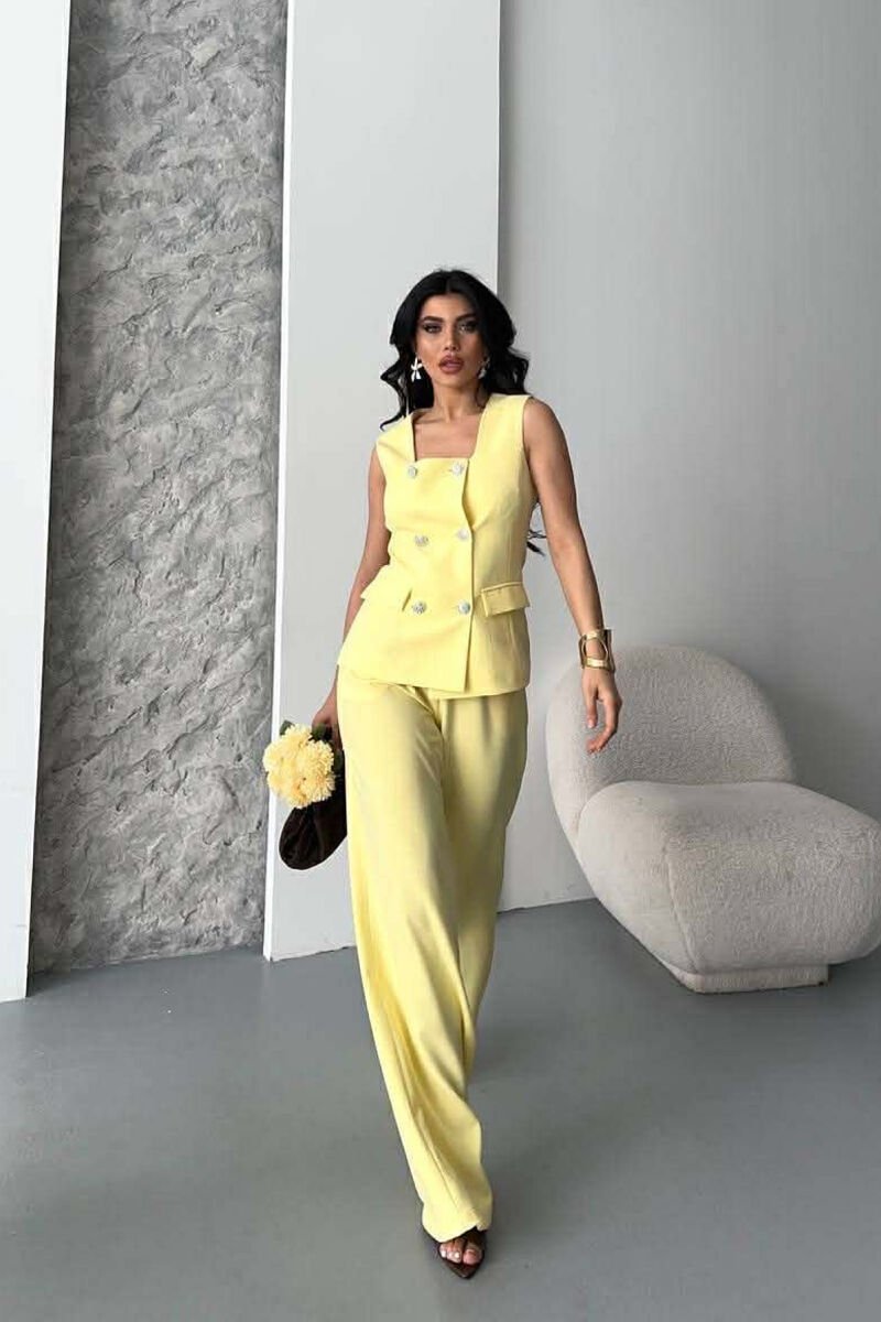 ONE COLOR BUTTONED VEST + TROUSERS WOMAN SET YELLOW/E VERDHE - 1