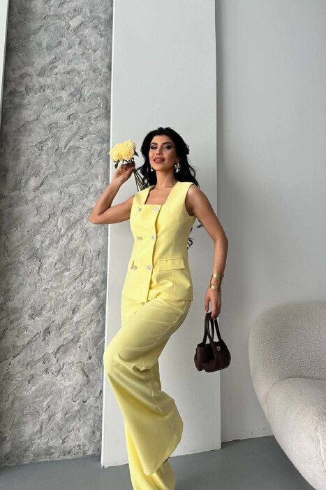 ONE COLOR BUTTONED VEST + TROUSERS WOMAN SET YELLOW/E VERDHE - 2