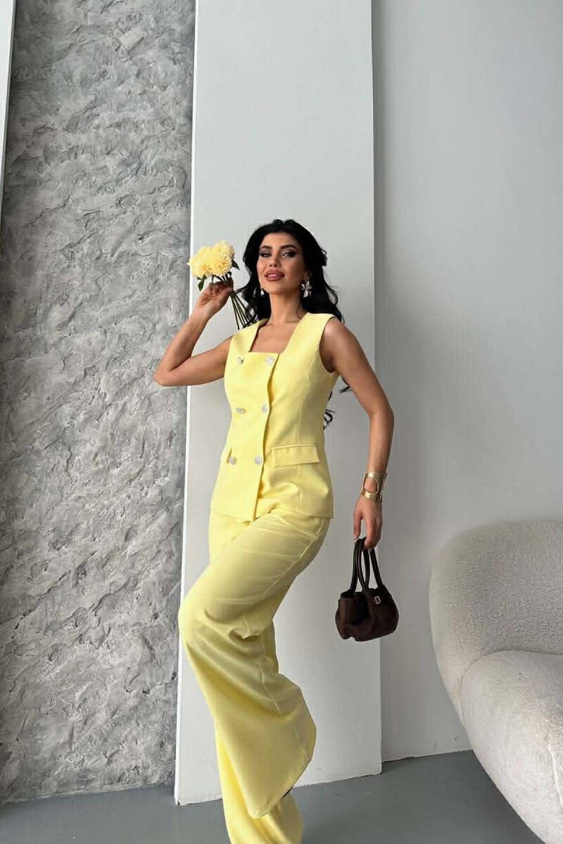 ONE COLOR BUTTONED VEST + TROUSERS WOMAN SET YELLOW/E VERDHE - 2