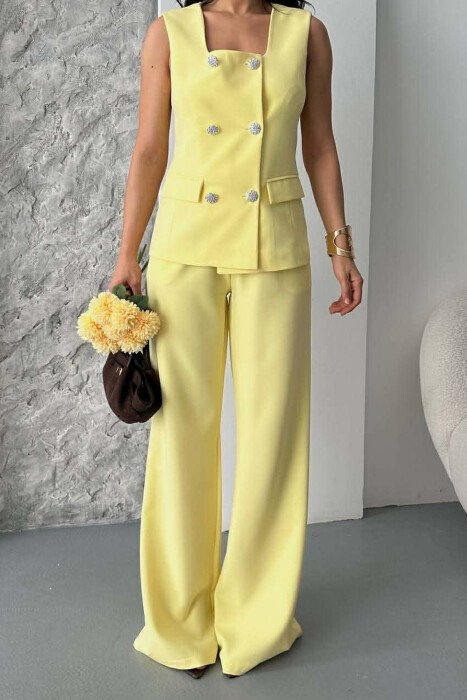 ONE COLOR BUTTONED VEST + TROUSERS WOMAN SET YELLOW/E VERDHE - 3