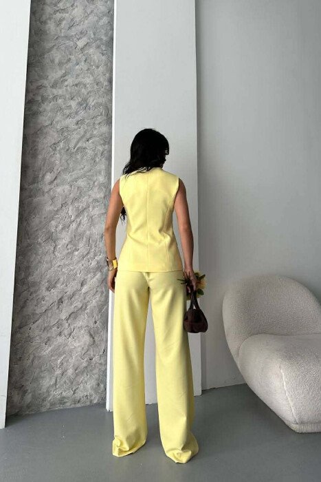 ONE COLOR BUTTONED VEST + TROUSERS WOMAN SET YELLOW/E VERDHE - 4