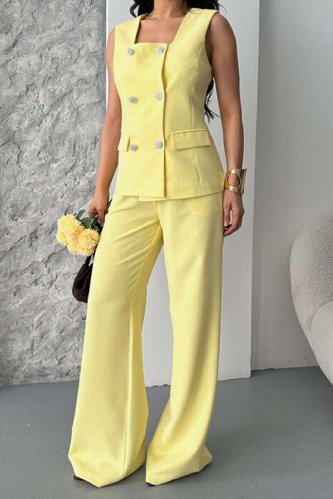 ONE COLOR BUTTONED VEST + TROUSERS WOMAN SET YELLOW/E VERDHE - 5