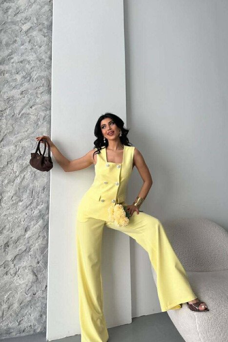 ONE COLOR BUTTONED VEST + TROUSERS WOMAN SET YELLOW/E VERDHE - 6