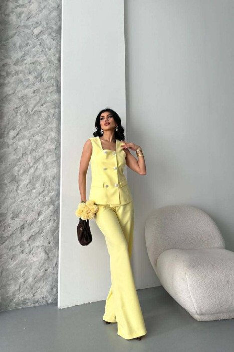 ONE COLOR BUTTONED VEST + TROUSERS WOMAN SET YELLOW/E VERDHE - 7