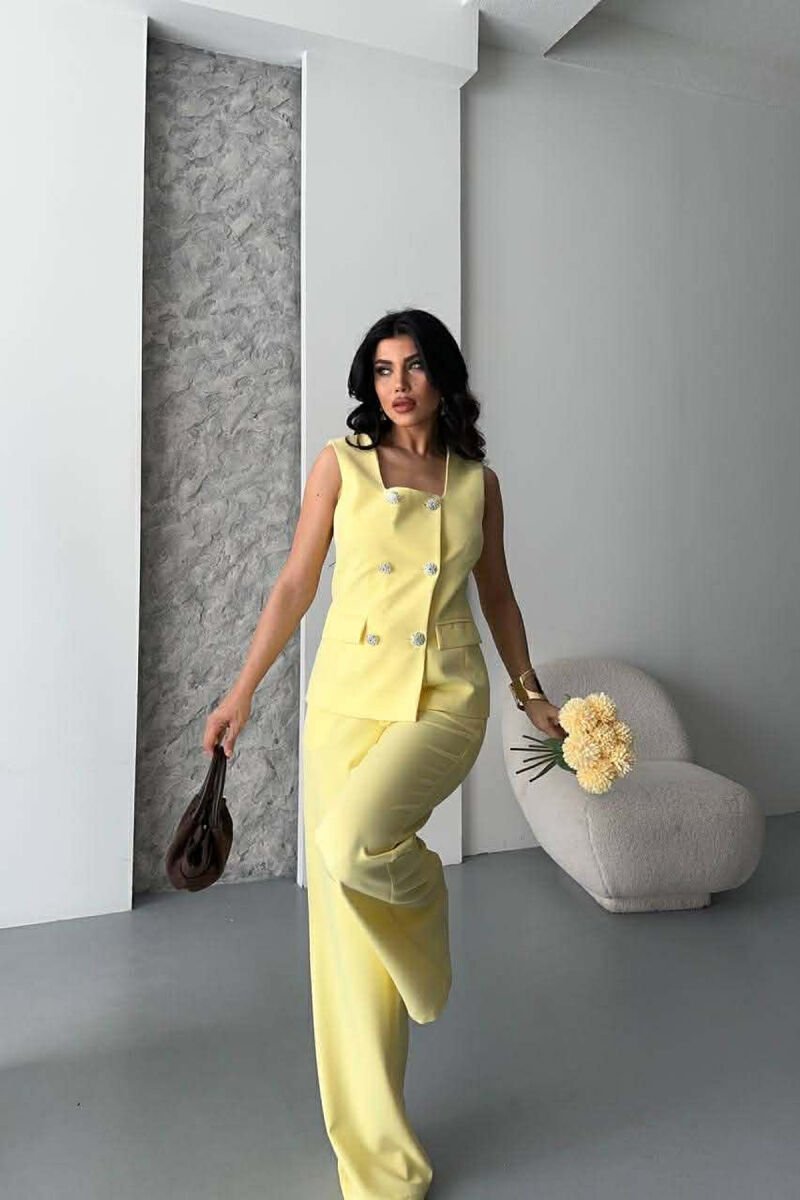 ONE COLOR BUTTONED VEST + TROUSERS WOMAN SET YELLOW/E VERDHE - 8