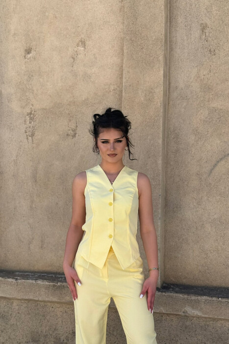 ONE COLOR BUTTONED VEST + TROUSERS WOMAN SET YELLOW/E VERDHE - 3