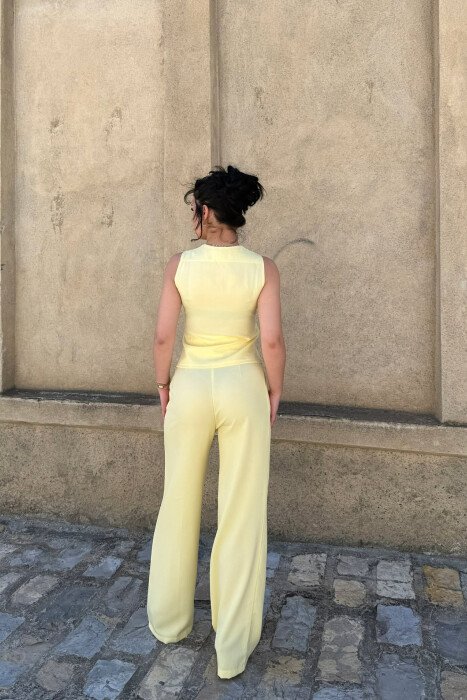 ONE COLOR BUTTONED VEST + TROUSERS WOMAN SET YELLOW/E VERDHE - 6