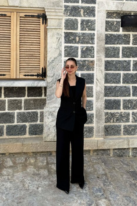ONE COLOR BUTTONED VEST+ TROUSERS WOMAN TWO PIECE ST BLACK/ E ZEZE - 1