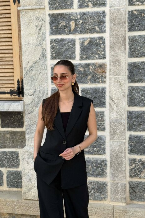 ONE COLOR BUTTONED VEST+ TROUSERS WOMAN TWO PIECE ST BLACK/ E ZEZE - 2