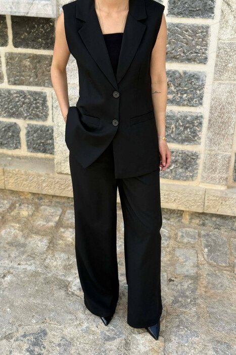 ONE COLOR BUTTONED VEST+ TROUSERS WOMAN TWO PIECE ST BLACK/ E ZEZE - 3