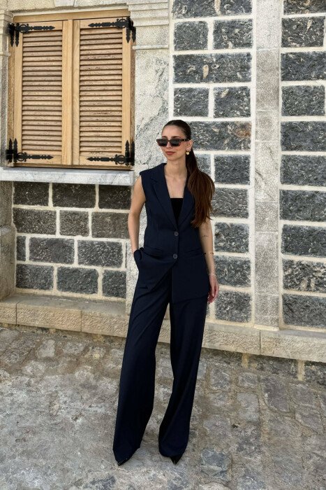 ONE COLOR BUTTONED VEST+ TROUSERS WOMAN TWO PIECE ST BLUE/BLU 