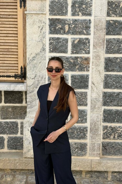 ONE COLOR BUTTONED VEST+ TROUSERS WOMAN TWO PIECE ST BLUE/BLU - 3