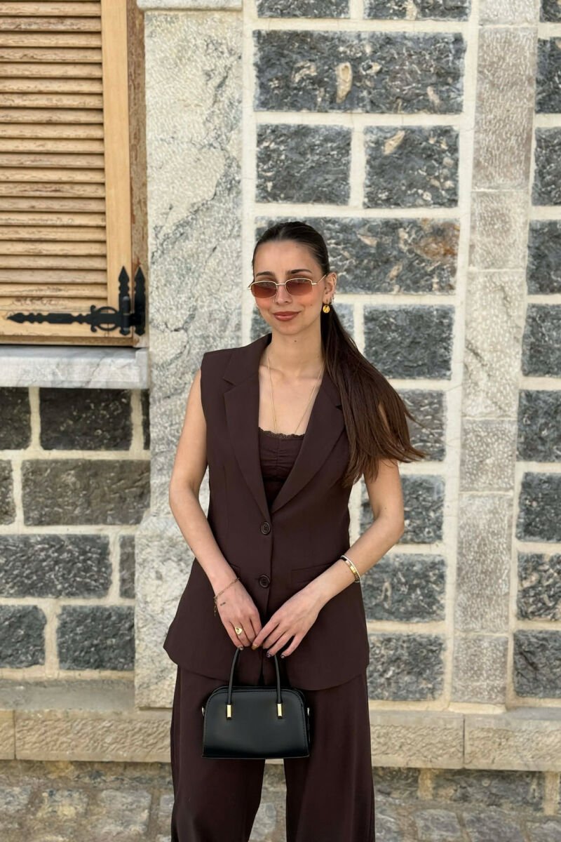 ONE COLOR BUTTONED VEST+ TROUSERS WOMAN TWO PIECE ST BROWN/KAFE - 3