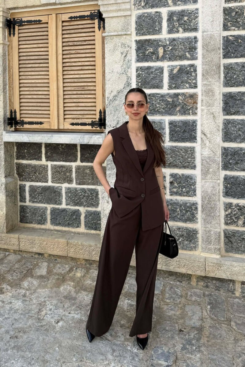 ONE COLOR BUTTONED VEST+ TROUSERS WOMAN TWO PIECE ST BROWN/KAFE - 4