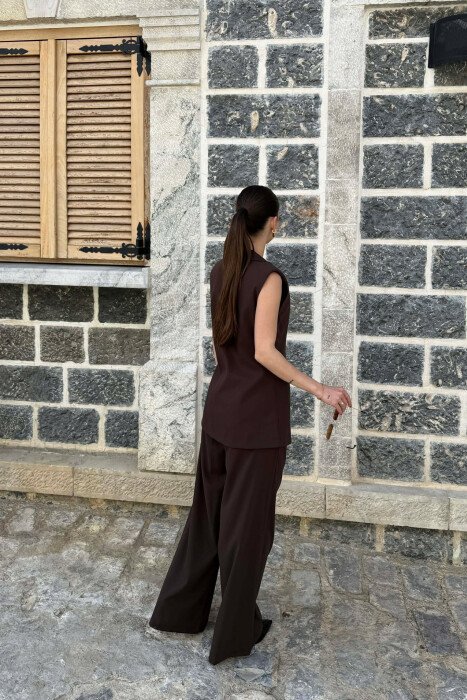 ONE COLOR BUTTONED VEST+ TROUSERS WOMAN TWO PIECE ST BROWN/KAFE - 5