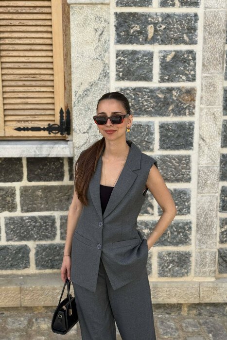 ONE COLOR BUTTONED VEST+ TROUSERS WOMAN TWO PIECE ST GREY/GRI - 3