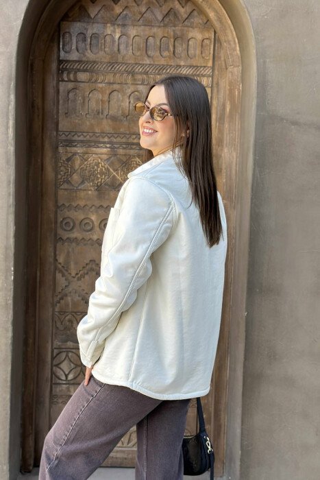 ONE COLOR BUTTONED WARM WOMEN JACKET WHITE-E BARDHE - 2