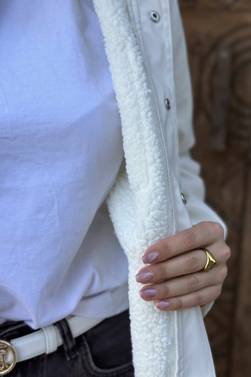 ONE COLOR BUTTONED WARM WOMEN JACKET WHITE-E BARDHE - 3