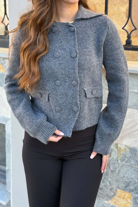 ONE COLOR BUTTONED WOMAN CARDIGAN GREY/GRI - 2
