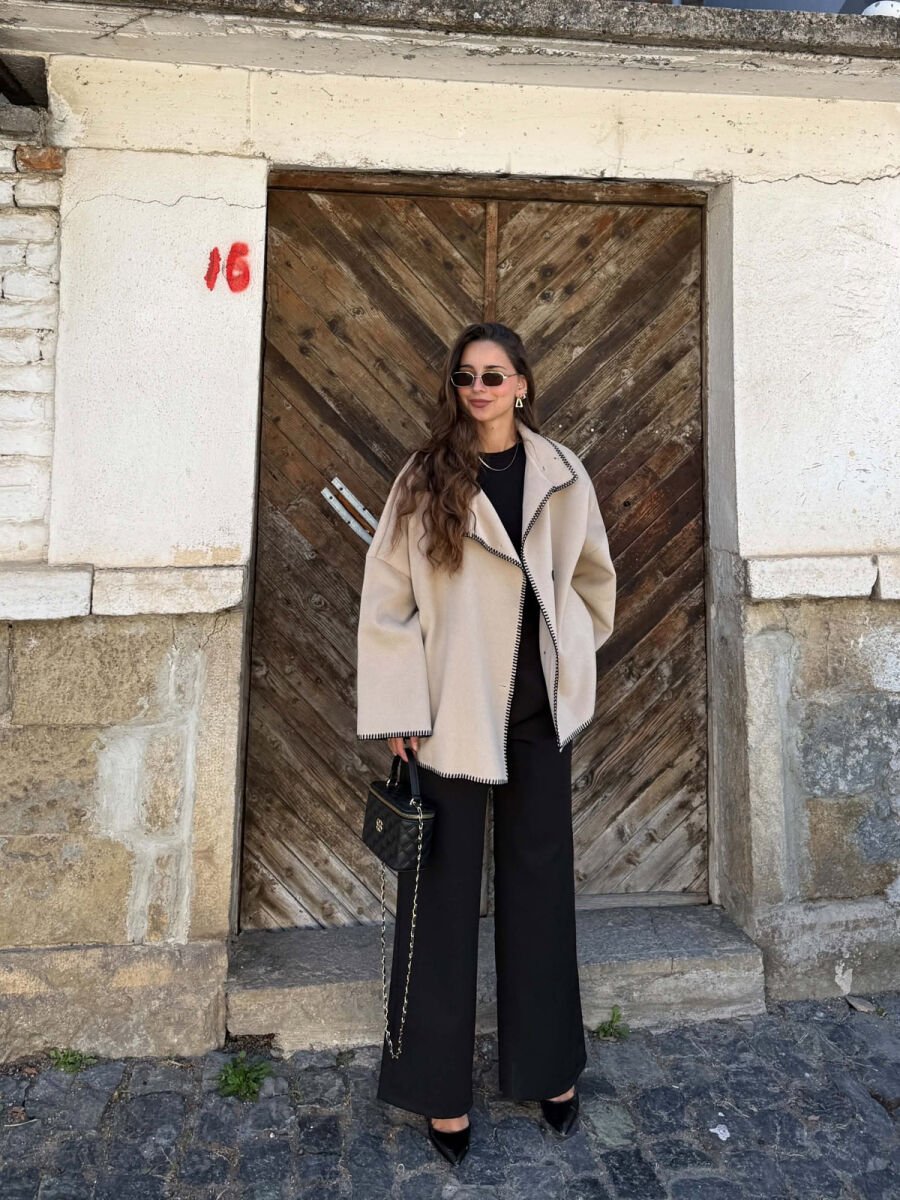 ONE COLOR BUTTONED WOMAN COAT BEIGE/BEZHE - 1