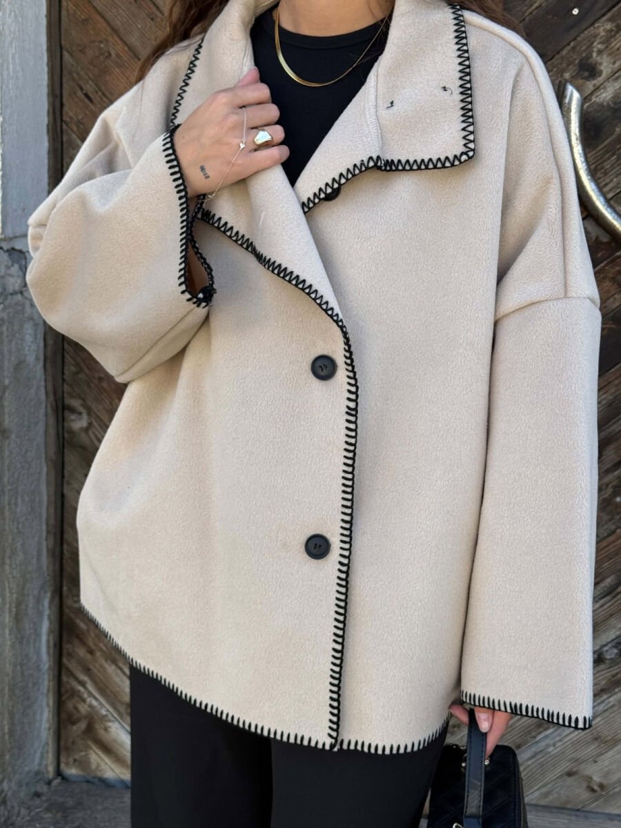 ONE COLOR BUTTONED WOMAN COAT BEIGE/BEZHE - 2
