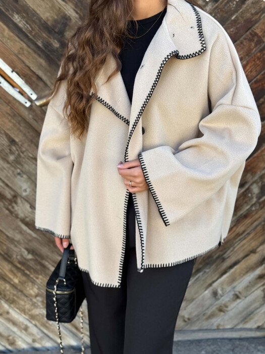ONE COLOR BUTTONED WOMAN COAT BEIGE/BEZHE - 4
