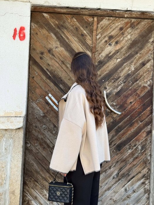ONE COLOR BUTTONED WOMAN COAT BEIGE/BEZHE - 5